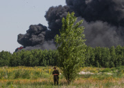 A fuel storage terminal on fire, Kiev, Ukraine - 09 Jun 2015