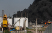 A fuel storage terminal on fire, Kiev, Ukraine - 09 Jun 2015