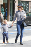 January Jones grabs coffee and a bite at Starbucks with her son Xander