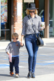 January Jones grabs coffee and a bite at Starbucks with her son Xander