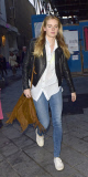 CRESSIDA BONAS LEAVING THE LEICESTER SQUARE THEATRE