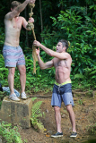 *EXCLUSIVE* Zac Efron and Adam DeVine swing shirtless into a Lake **NO WEB, WEB EMBARGO UNTIL 9 AM PST ON 06/16/15**