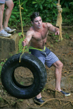 *EXCLUSIVE* Zac Efron and Adam DeVine swing shirtless into a Lake **NO WEB, WEB EMBARGO UNTIL 9 AM PST ON 06/16/15**