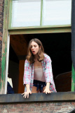 Alison Brie gets animated outside a Window for "How to Be Single" - Part 2