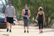 *EXCLUSIVE* Josh Henderson shows off his pecs as he hikes Runyon with a few friends
