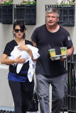 Alec and Hilaria Baldwin take Carmen and their new baby Rafael for a walk