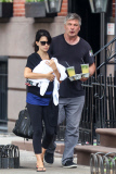 Alec and Hilaria Baldwin take Carmen and their new baby Rafael for a walk