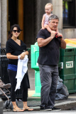 Alec and Hilaria Baldwin take Carmen and their new baby Rafael for a walk