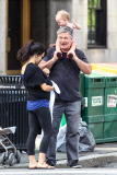 Alec and Hilaria Baldwin take Carmen and their new baby Rafael for a walk