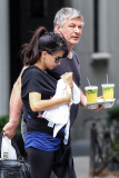 Alec and Hilaria Baldwin take Carmen and their new baby Rafael for a walk