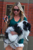 Katrina Bowden takes her dog for a walk in West Village