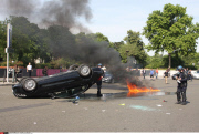 Paris French taxi drivers protesting against Uber