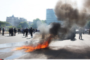 Paris French taxi drivers protesting against Uber
