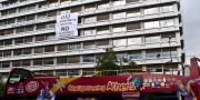 Anti-austerity banner hangs from Greek finance ministry