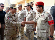 Egyptian President Abdel Fattah al-Sisi meeting with members of the security forces during a visit to the Sinai, Cairo, Egypt - 04 Jul 2015