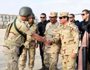 Egyptian President Abdel Fattah al-Sisi meeting with members of the security forces during a visit to the Sinai, Cairo, Egypt - 04 Jul 2015