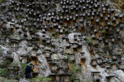 Beehives on the cliff in China