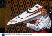 RICHARD BRANSON WITH A MODEL BOAT OF VIRGIN ATLANTIC CHALLENGER 2 - 1986