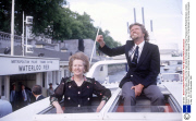 Margaret Thatcher Takes a Ride on the Virgin Atlantic Challenger II Up River Thames with Richard Branson, London, Britain - 04 Jul 1986