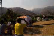 Greece: Fire burns on mountain Hymettus