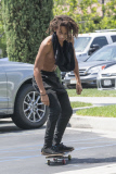 *EXCLUSIVE* Shirtless Jaden Smith shows off his skills on his skateboard