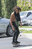 *EXCLUSIVE* Shirtless Jaden Smith shows off his skills on his skateboard
