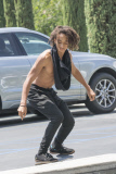 *EXCLUSIVE* Shirtless Jaden Smith shows off his skills on his skateboard