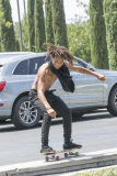 *EXCLUSIVE* Shirtless Jaden Smith shows off his skills on his skateboard