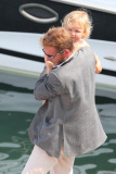 Caroline de Monaco, Andréa Casiraghi et leurs 2 enfants sur le "Pacha", au large de St Jean Cap Ferrat. Neko. NC/NW