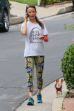 Juliette Lewis takes a morning walk with her dog