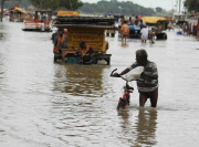 India:Flood water in Ganga river