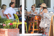 Tamara Ecclestone and her sister Lavinia Stunt enjoy lunch with the boys