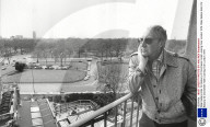 Peter Sellers Actor On Balcony Of Dorchester Hotel Looking Over London 1979.