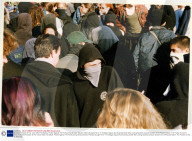 Masked Protester At The 'never Mind The Ballots' Protest Against The Forthcoming General Election Rioters Brought Terror To Trafalgar Square And Downing Street After Joining Sacked Liverpool Dockers On A Peaceful March. The Protest Turned To Anarch