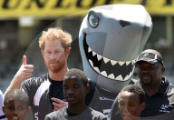 PEOPLE - Prinz Harry geht mit dem Maskottchen auf Tuchfühlung