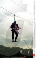 London's Mayor Boris Johnson gets stuck on a zip wire, Victoria Park, London, Britain - 06 Aug 2012