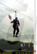 London's Mayor Boris Johnson gets stuck on a zip wire, Victoria Park, London, Britain - 06 Aug 2012