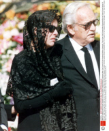 Wearing A Black Veil And Dark Glasses Princess Caroline Leaves Monaco Cathedral After The Funeral Of Her Husband Stefano Casiraghi. The 33 Year Old Princess Was Supported By Her Father Prince Rainier Of Monaco. Eight Years Ago She Held His Arm For Th