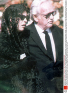 Wearing A Black Veil And Dark Glasses Princess Caroline Leaves Monaco Cathedral After The Funeral Of Her Husband Stefano Casiraghi. The 33 Year Old Princess Was Supported By Her Father Prince Rainier Of Monaco. Eight Years Ago She Held His Arm For Th