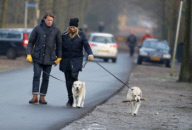 LINDA DE MOL and partner take a walk with their dogs