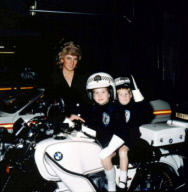 


HRH PRINCESS OF WALES
with her sons HRH PRINCE WILLIAM
and Right: HRH PRINCE HARRY
with a member of the Metropolitan Police Special Escort Group during a visit to their Headquarters in Barnes, London
COMPULSORY CREDIT: UPPA/Photoshot Photo
CH 2