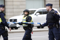 Truck driven into crowds on a street in central Stockholm, Sweden - 07 Apr 2017