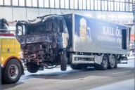 Truck driven into crowds on a street in central Stockholm, Sweden - 07 Apr 2017