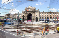 Hauptbahnhof, Baustelle, Tramgleise, Zürich, 2004