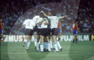 Fussball-WM 1982: Deutschland - Spanien, deutsche Spieler feiern Tor
