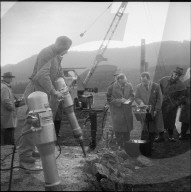 Demonstration mit Presslufthammer an Ausstellung "Lärmbekämpfung", Zürich1960