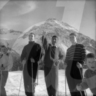 Ferdi Kübler in den Ski-Ferien in Arosa 1956, mit Steenbergen, Severeyns