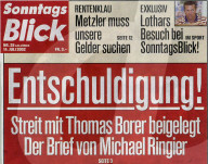 Titelseite, Schlagzeile von Sonntagsblick