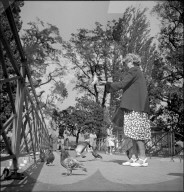 Genf: Ile Rousseau, Frau beim Tauben füttern; 1946
