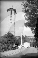 Kirchturm und Minarett in Zürich Balgrist 1963